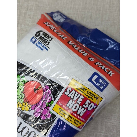 VTG NEW Fruit of the Loom Briefs 6 Pack 1996 Men's White Size Large 38-40 1996 - Picture 2 of 5